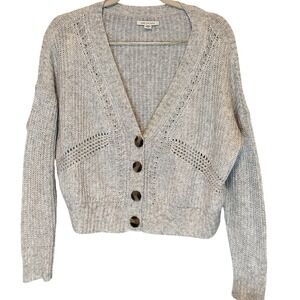 American Eagle Grey Marled Knit Button Front Cropped Cardigan Sweater M